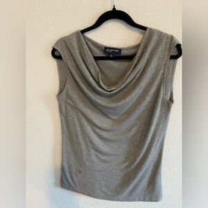 Jones New York Signature Gray Sleeveless Top Size M – Draped Neck & Stud Detail